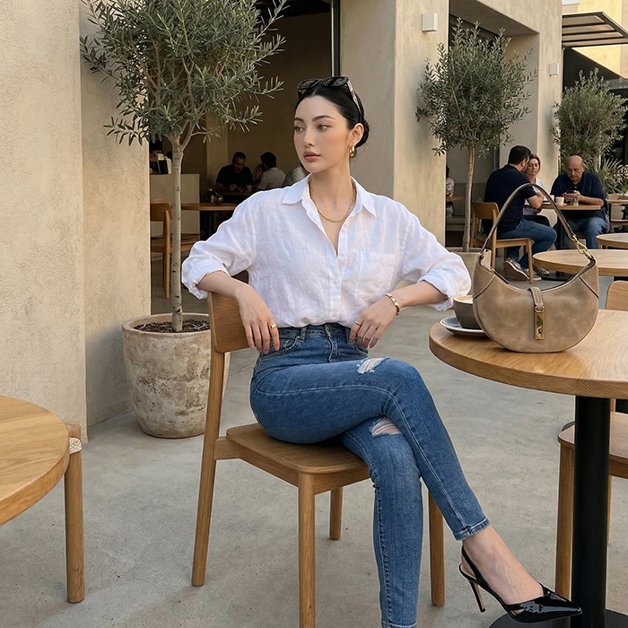 Quần jean nữ skinny LOREN wash rách gối B51045