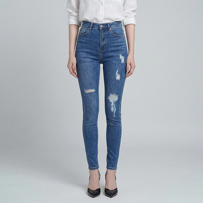 Quần jean nữ skinny LOREN wash rách gối B51045