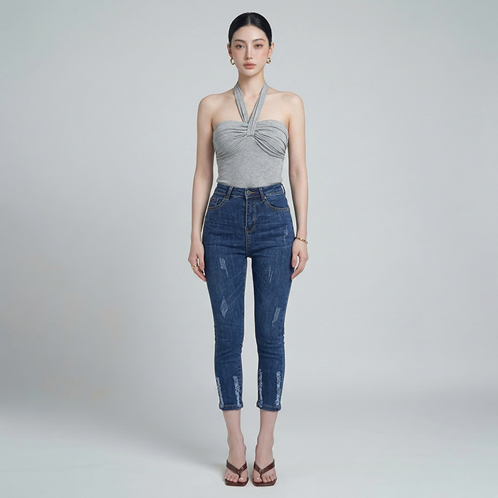 Quần jean nữ skinny LOREN lửng wash lai B51050
