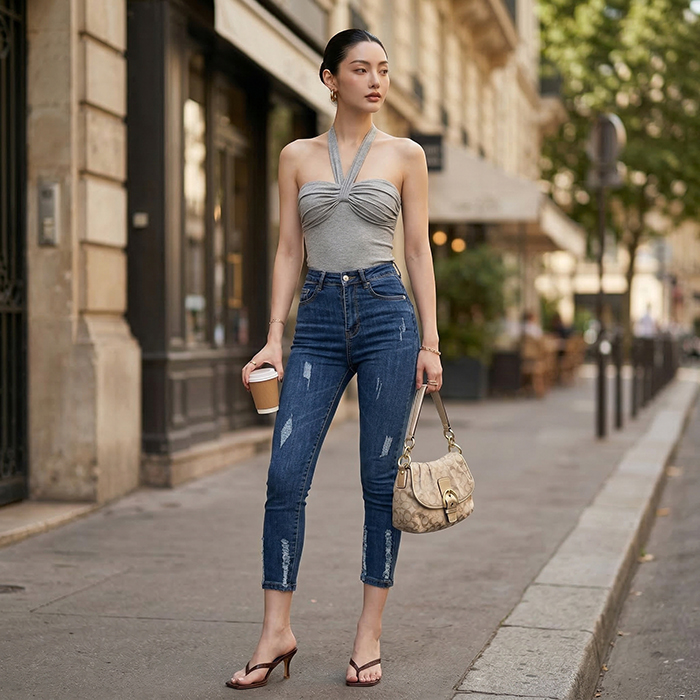 Quần jean nữ skinny LOREN lửng wash lai B51050