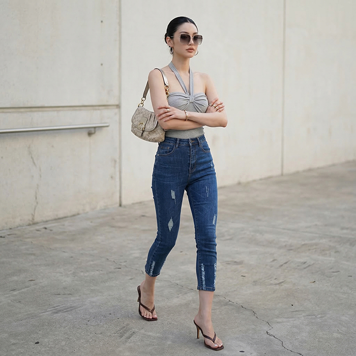 Quần jean nữ skinny LOREN lửng wash lai B51050