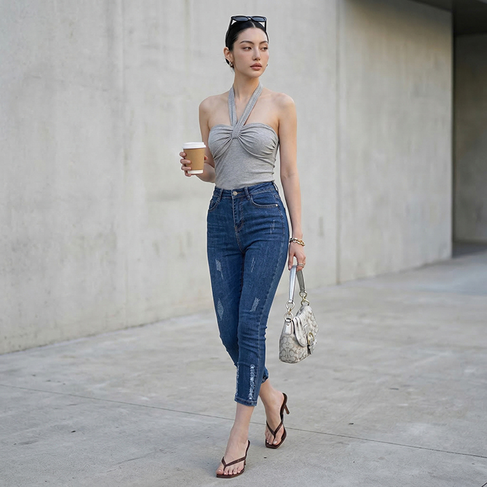Quần jean nữ skinny LOREN lửng wash lai B51050