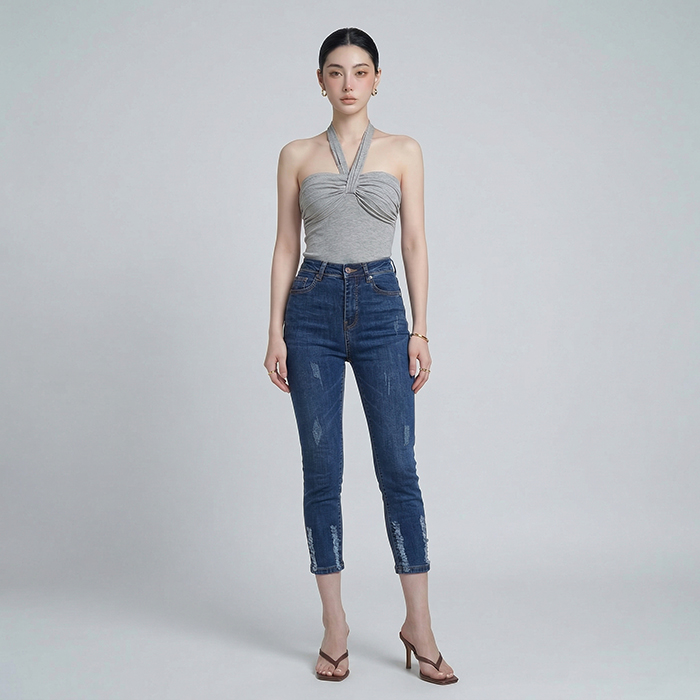 Quần jean nữ skinny LOREN lửng wash lai B51050