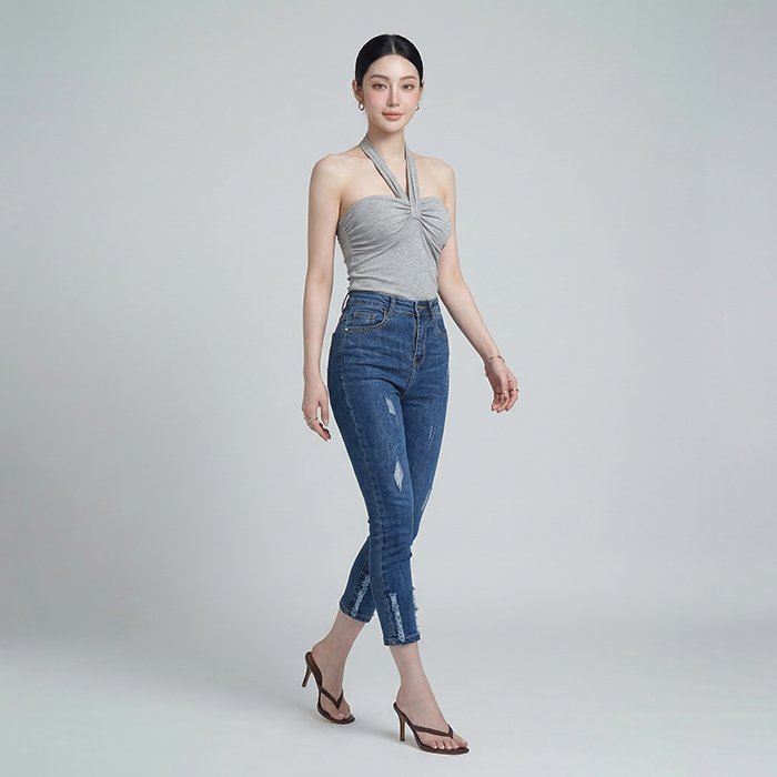Quần jean nữ skinny LOREN lửng wash lai B51050