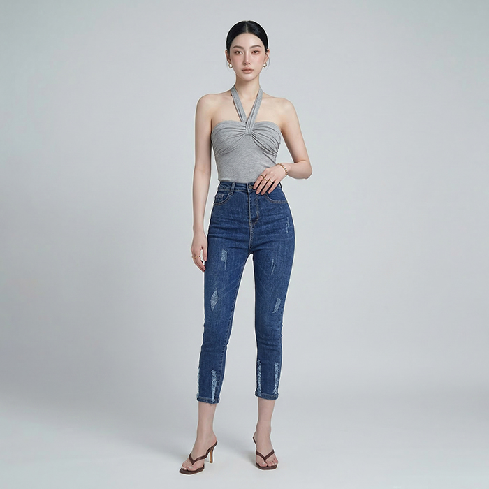 Quần jean nữ skinny LOREN lửng wash lai B51050