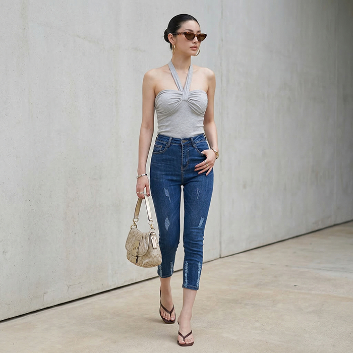 Quần jean nữ skinny LOREN lửng wash lai B51050