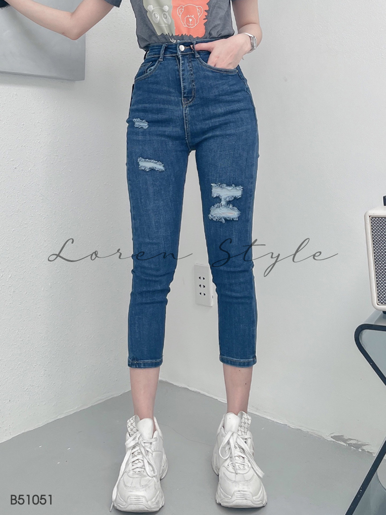 Quần jean nữ skinny LOREN lửng rách gối B51051