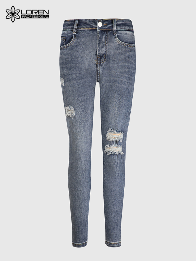 Quần jean nữ skinny LOREN lửng rách gối B51051