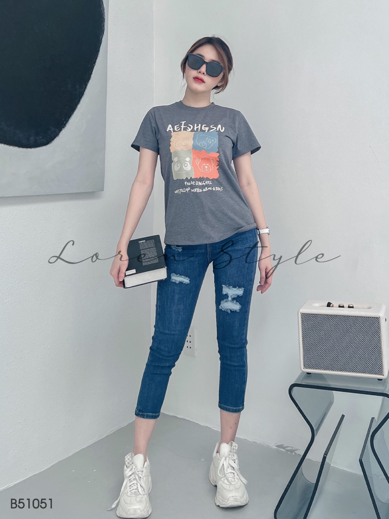 Quần jean nữ skinny LOREN lửng rách gối B51051