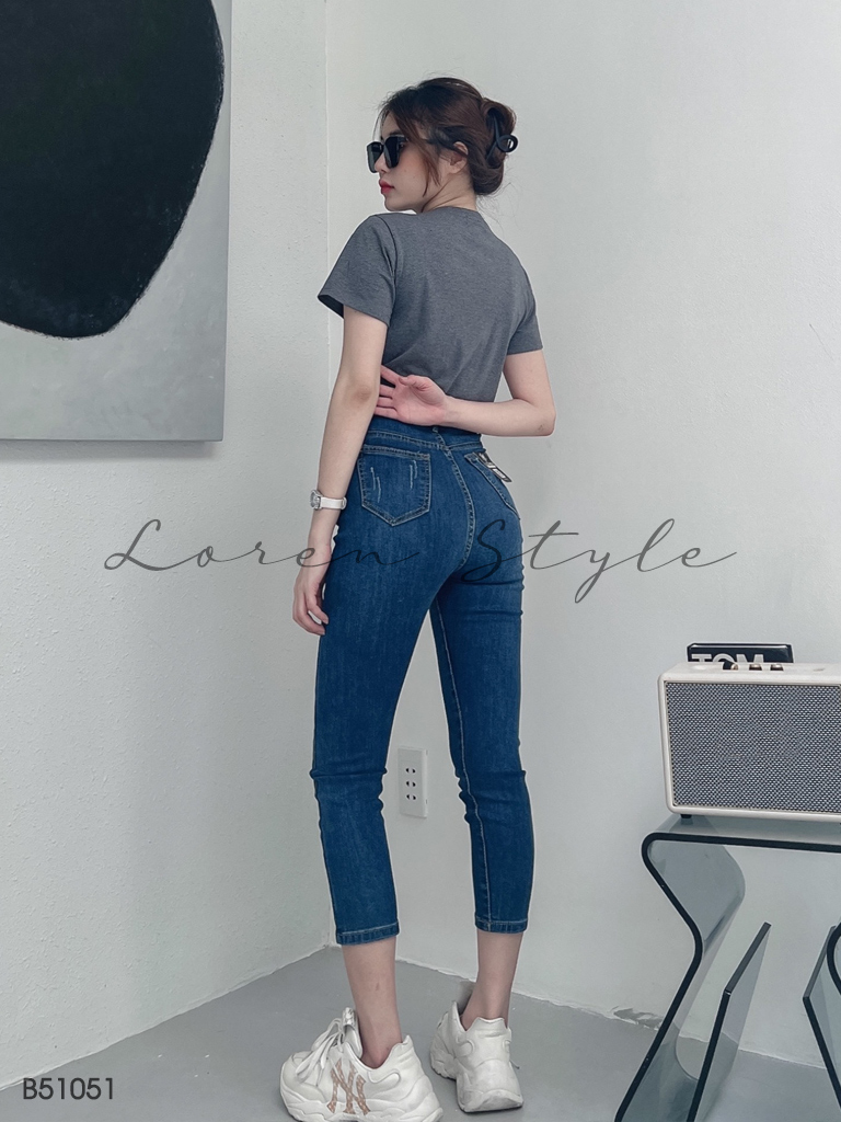 Quần jean nữ skinny LOREN lửng rách gối B51051