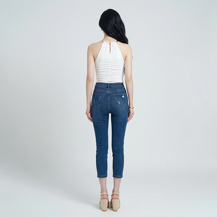 Quần jean nữ skinny LOREN lửng rách gối B51051