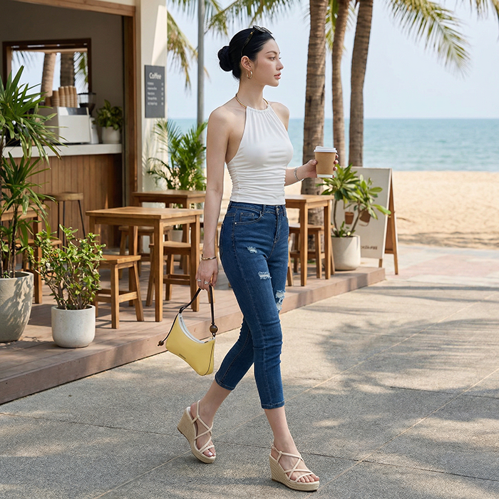 Quần jean nữ skinny LOREN lửng rách gối B51051