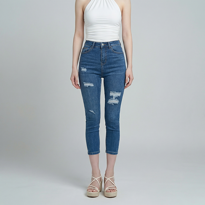 Quần jean nữ skinny LOREN lửng rách gối B51051