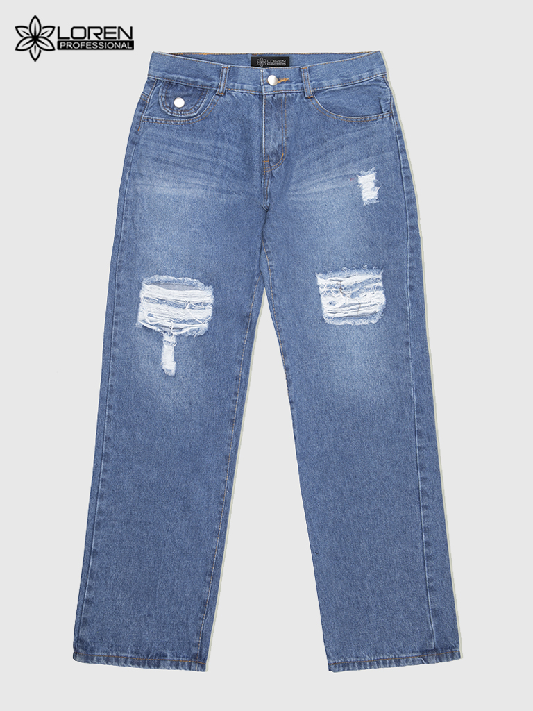 Quần jean nữ LOREN ống rộng rách B51061