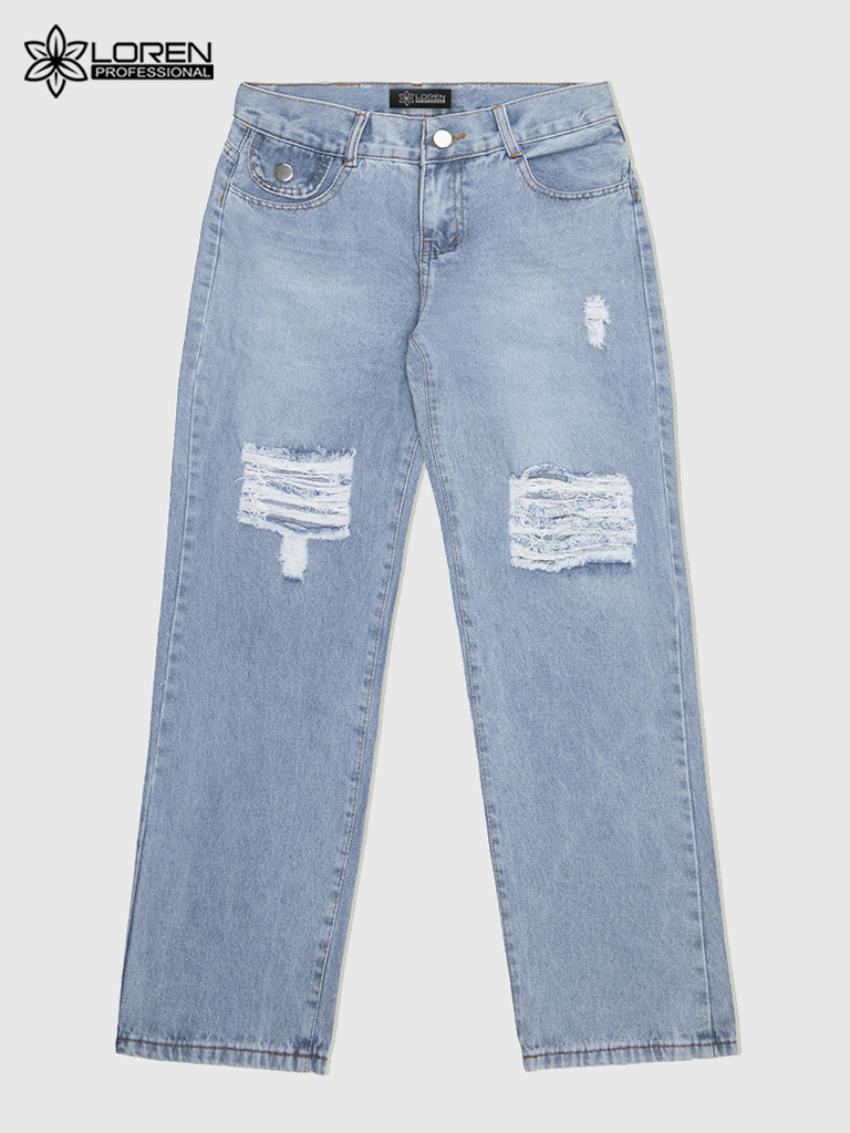 Quần jean nữ LOREN ống rộng rách B51061