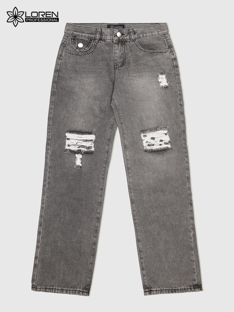 Quần jean nữ LOREN ống rộng rách B51061