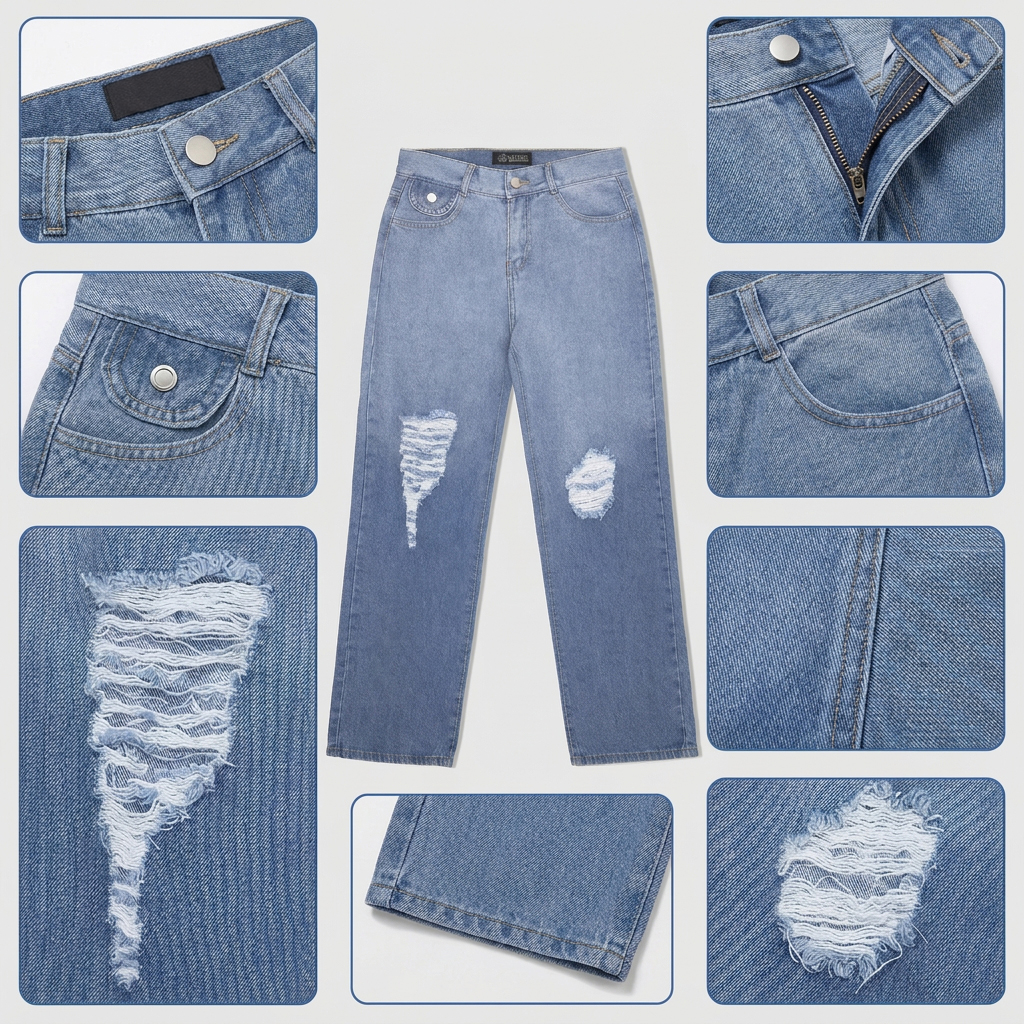 Quần jean nữ LOREN ống rộng wash B51062