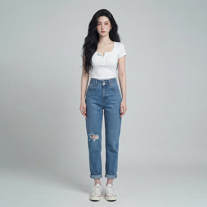 Quần jean baggy nữ LOREN 2 nút  B51106