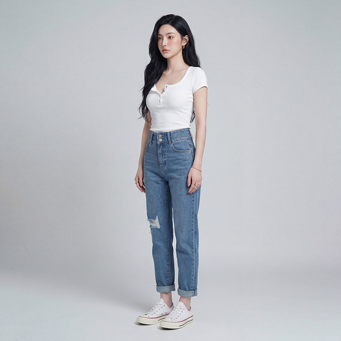 Quần jean baggy nữ LOREN 2 nút  B51106