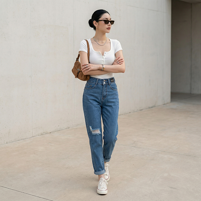 Quần jean baggy nữ LOREN 2 nút  B51106