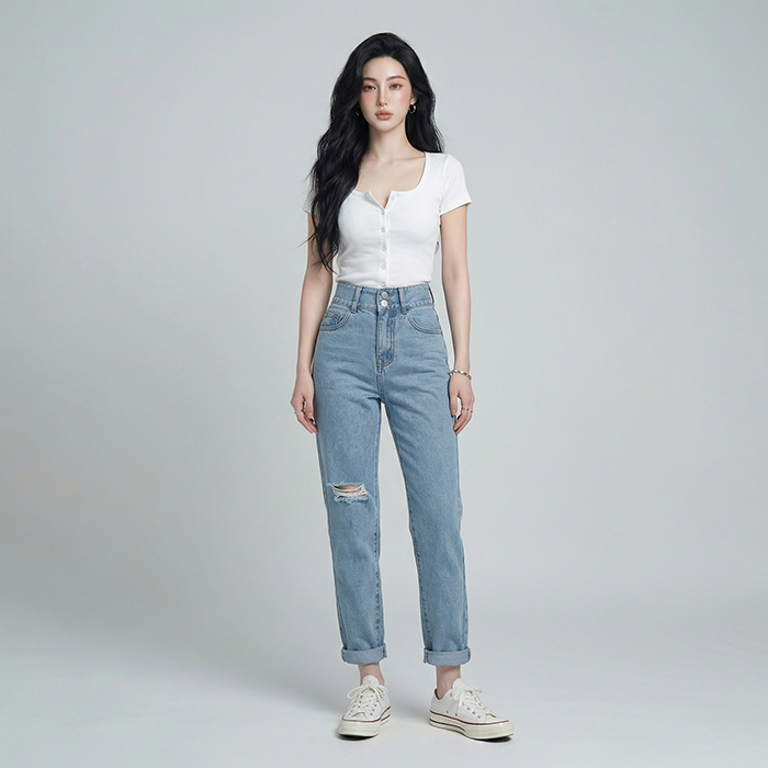 Quần jean baggy nữ LOREN 2 nút  B51106