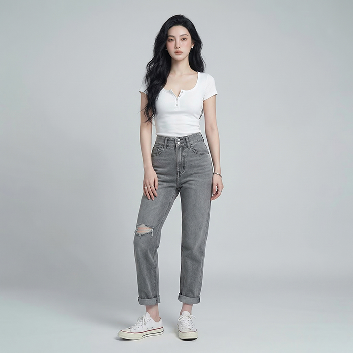 Quần jean baggy nữ LOREN 2 nút  B51106