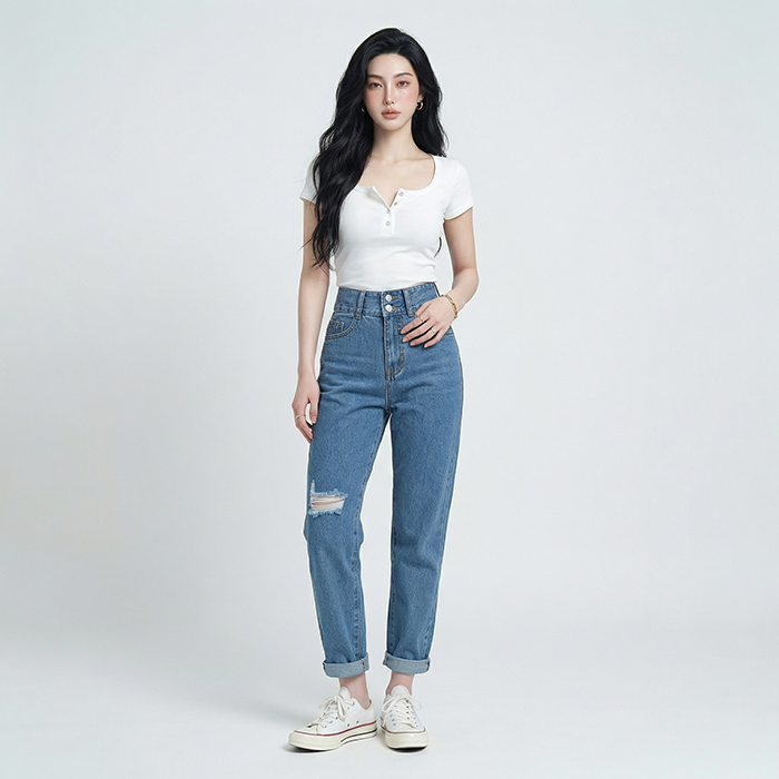 Quần jean baggy nữ LOREN 2 nút  B51106