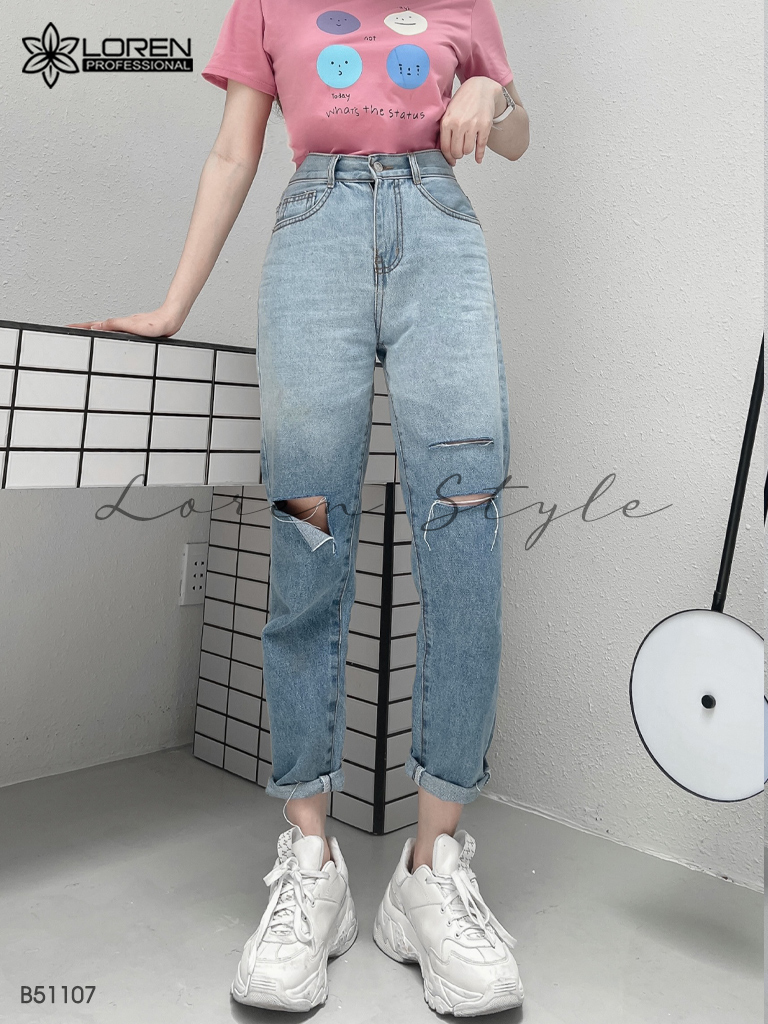 Quần jean baggy nữ LOREN wash rách B51107