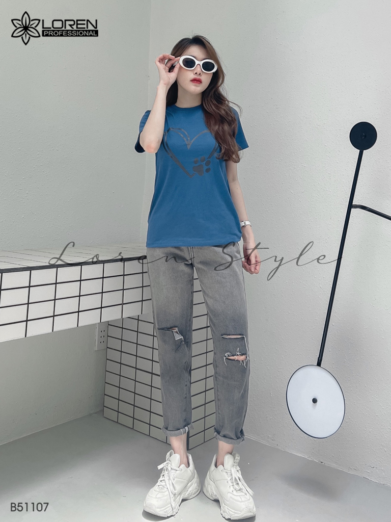 Quần jean baggy nữ LOREN wash rách B51107