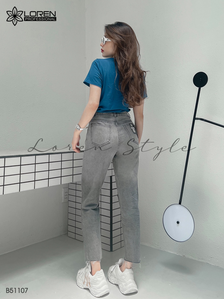Quần jean baggy nữ LOREN wash rách B51107