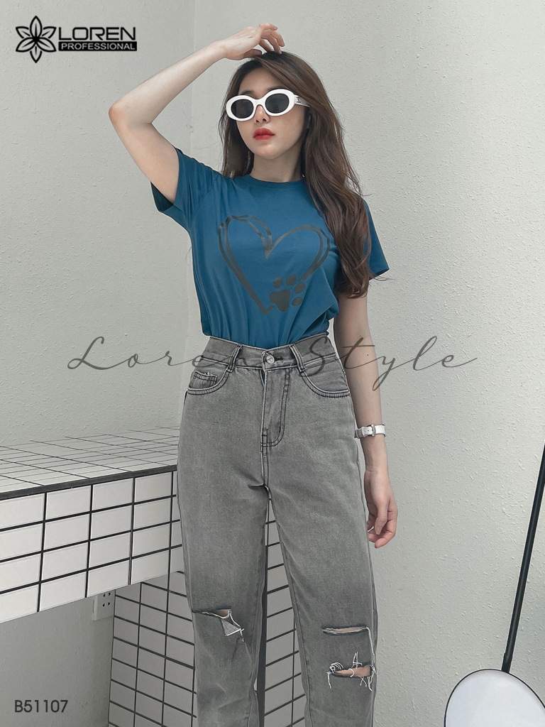 Quần jean baggy nữ LOREN wash rách B51107