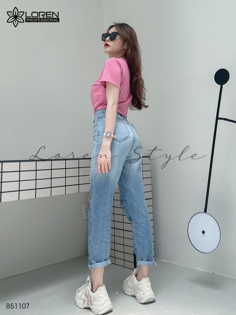 Quần jean baggy nữ LOREN wash rách B51107