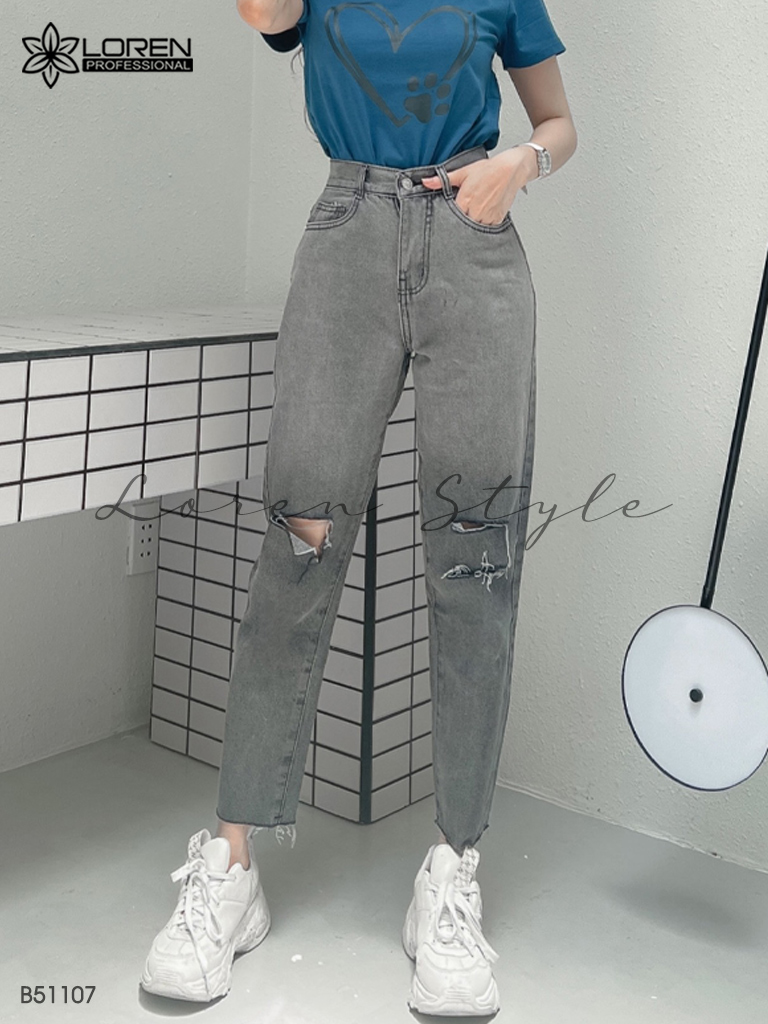 Quần jean baggy nữ LOREN wash rách B51107