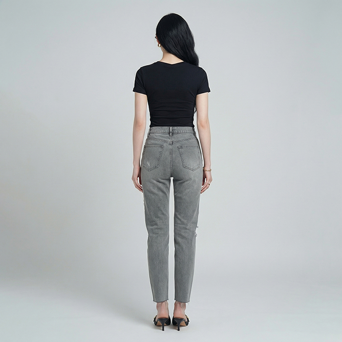 Quần jean baggy nữ LOREN wash rách B51107