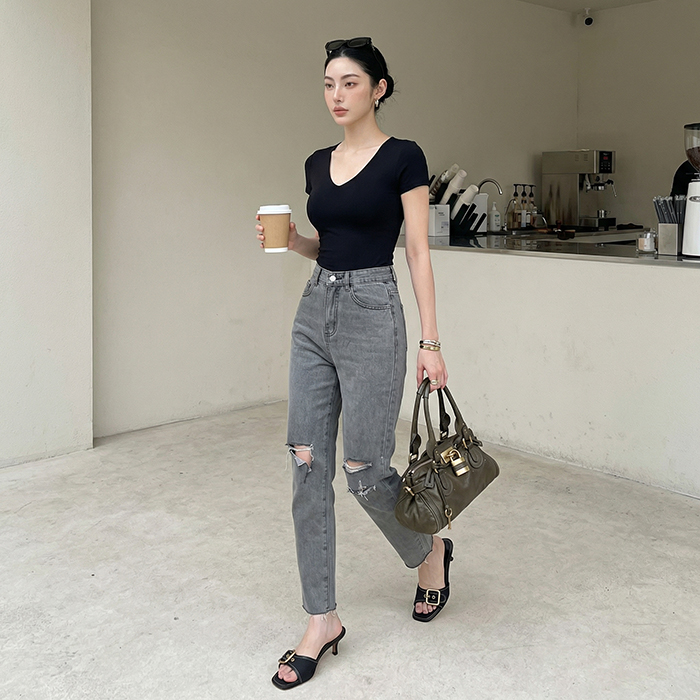 Quần jean baggy nữ LOREN wash rách B51107