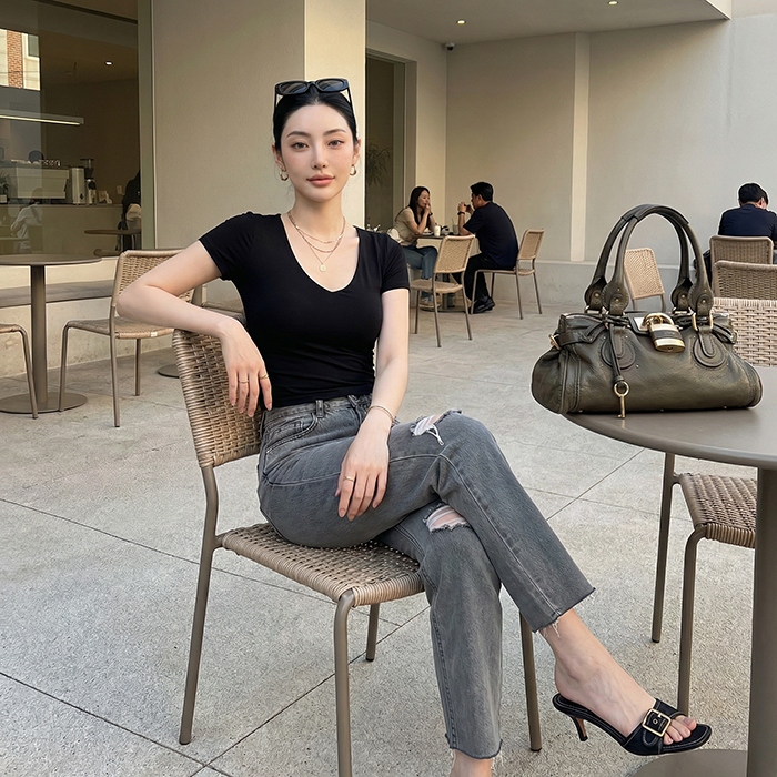 Quần jean baggy nữ LOREN wash rách B51107