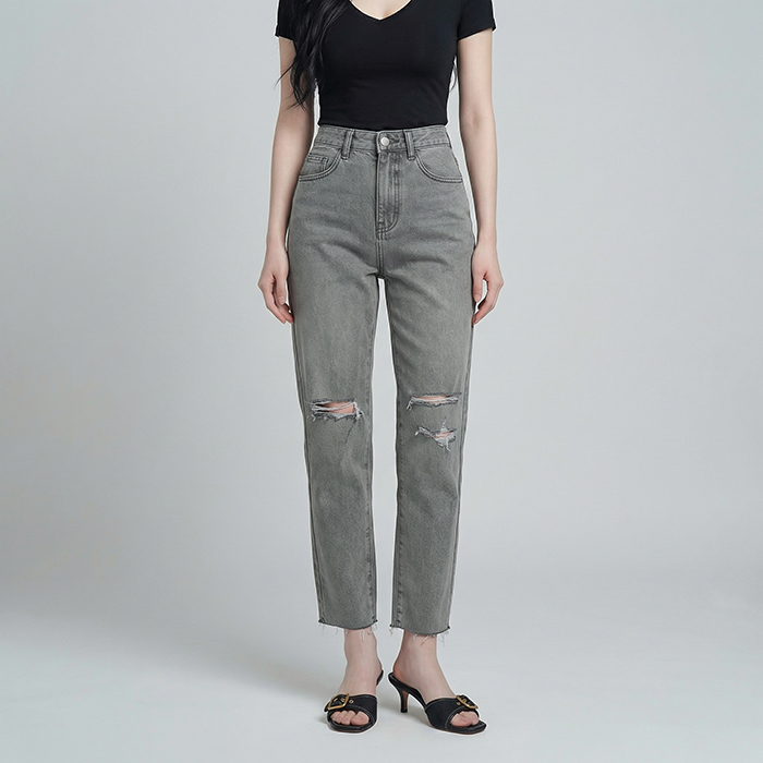 Quần jean baggy nữ LOREN wash rách B51107