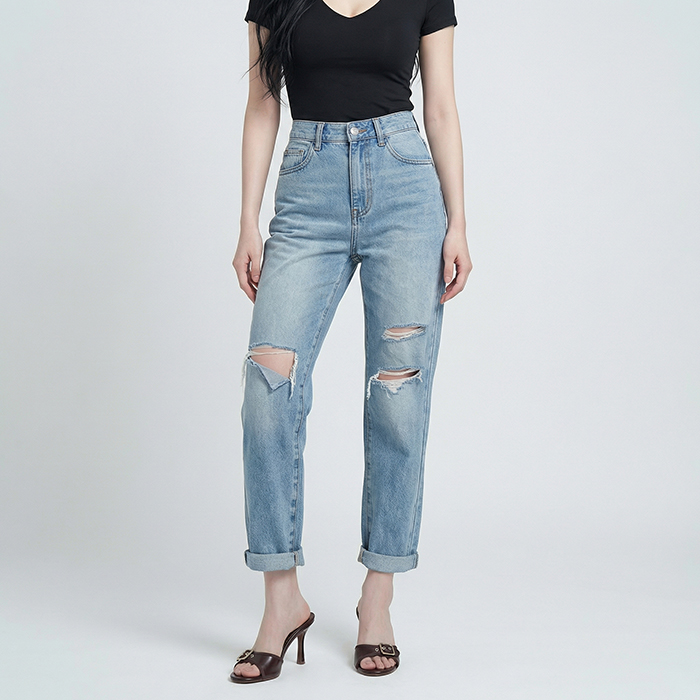 Quần jean baggy nữ LOREN wash rách B51107
