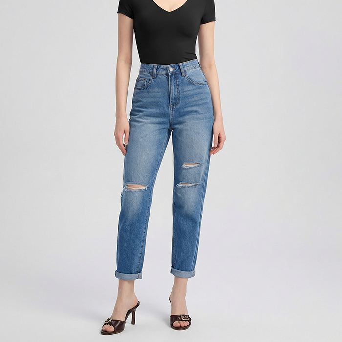 Quần jean baggy nữ LOREN wash rách B51107