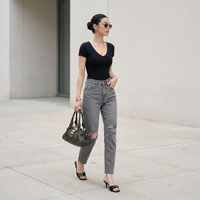Quần jean baggy nữ LOREN wash rách B51107