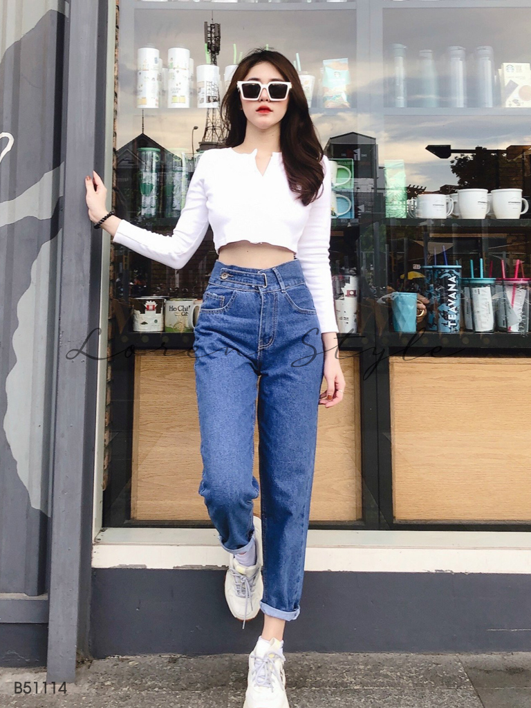 Quần jean baggy nữ LOREN nút kiểu B51114