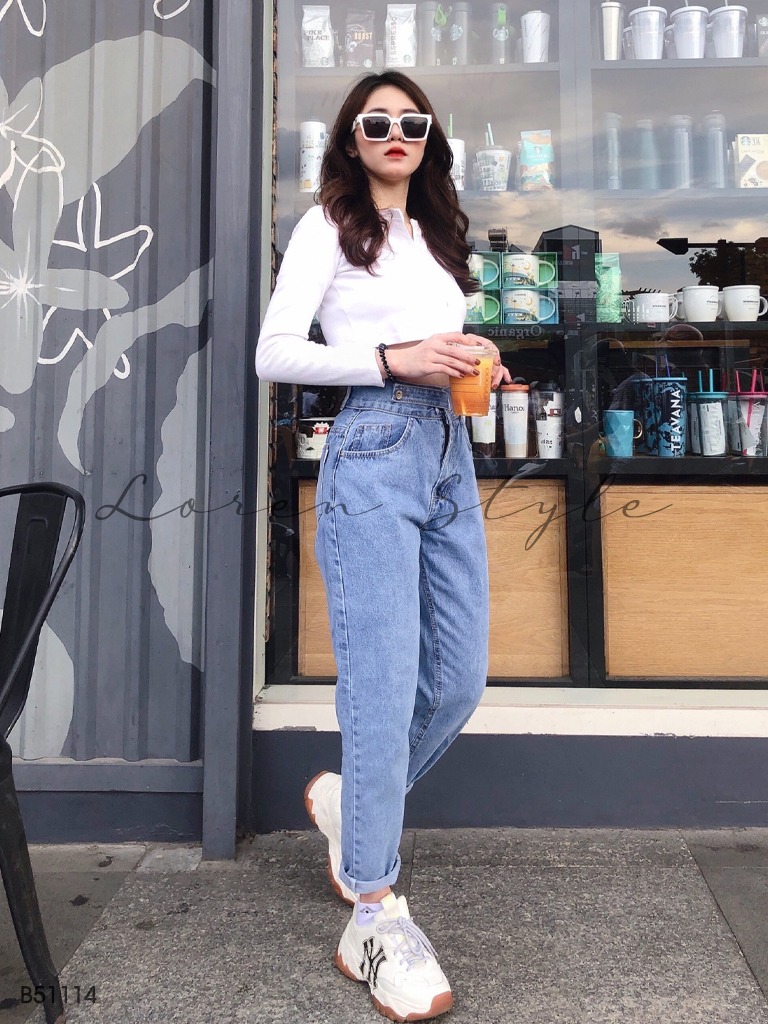 Quần jean baggy nữ LOREN nút kiểu B51114