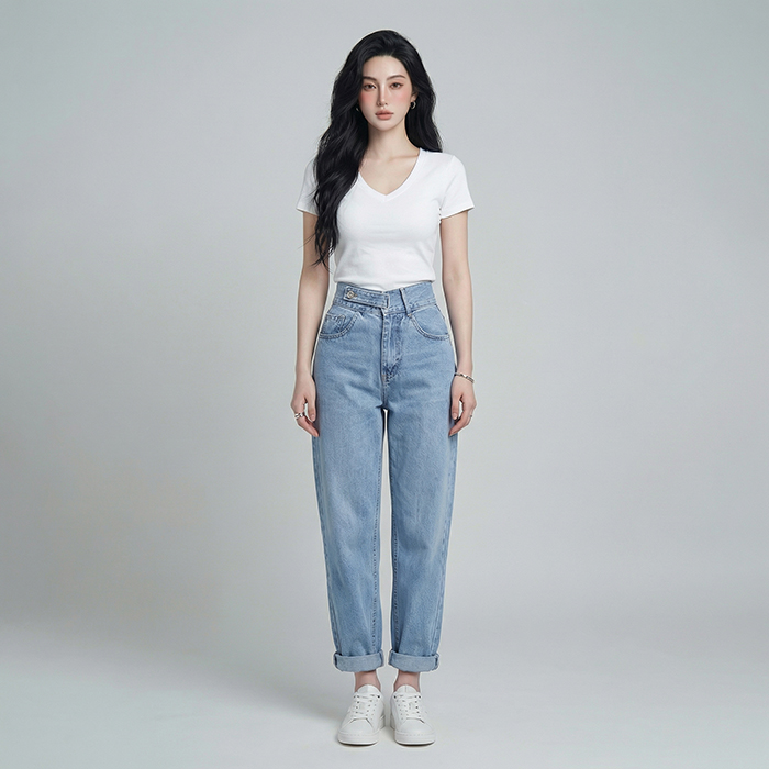 Quần jean baggy nữ LOREN nút kiểu B51114