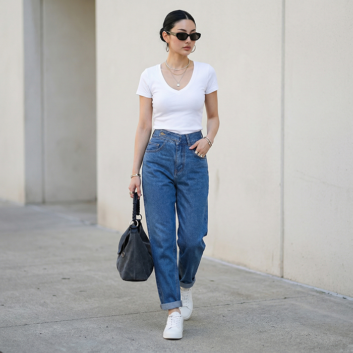 Quần jean baggy nữ LOREN nút kiểu B51114