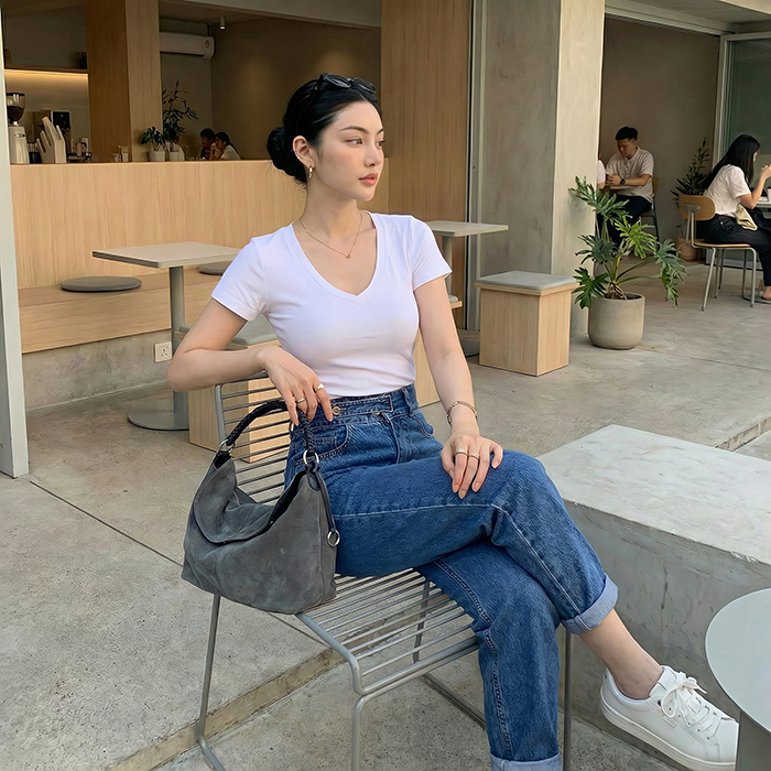 Quần jean baggy nữ LOREN nút kiểu B51114