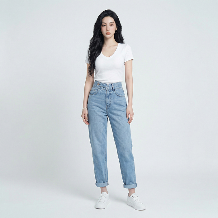 Quần jean baggy nữ LOREN nút kiểu B51114