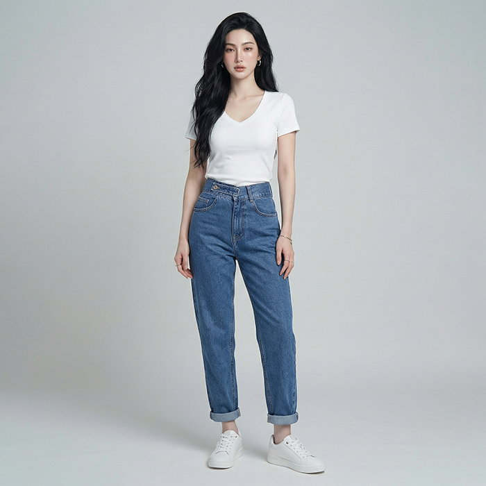 Quần jean baggy nữ LOREN nút kiểu B51114
