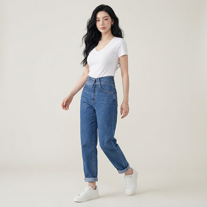 Quần jean baggy nữ LOREN nút kiểu B51114