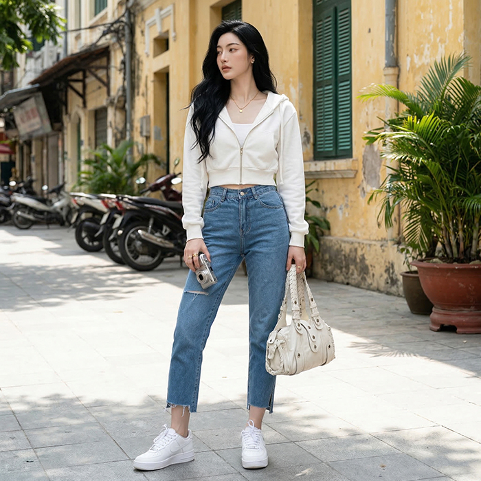 Quần jean baggy LOREN xẻ lai B5129