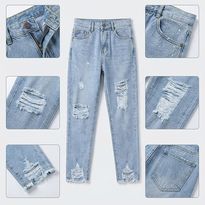 Quần jean baggy LOREN rách tua B5144